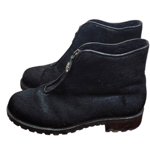 Diavolezza Women's Boots Shearling Black Ankle Boots Fur Zip Front Winter Shoes - Picture 7 of 16